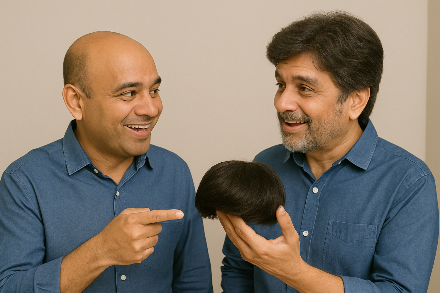Close-up of natural human hair patch for men