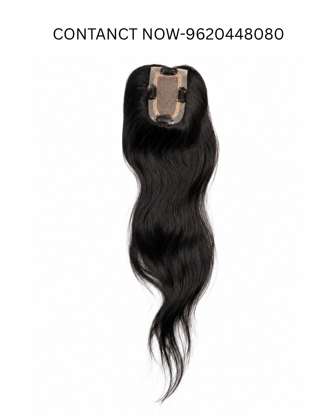  Mirage Scalp Topper for women 22 inch. Image of a hair patch product with contant us number 9620448080 for haircraft luxe 